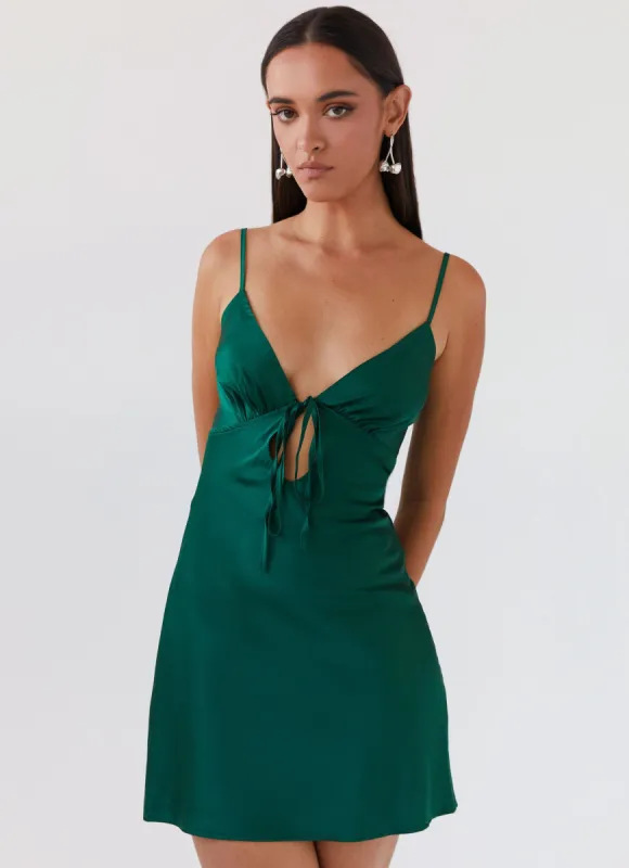 Flora Satin Mini Dress - Forest Green sold by Peppermayo