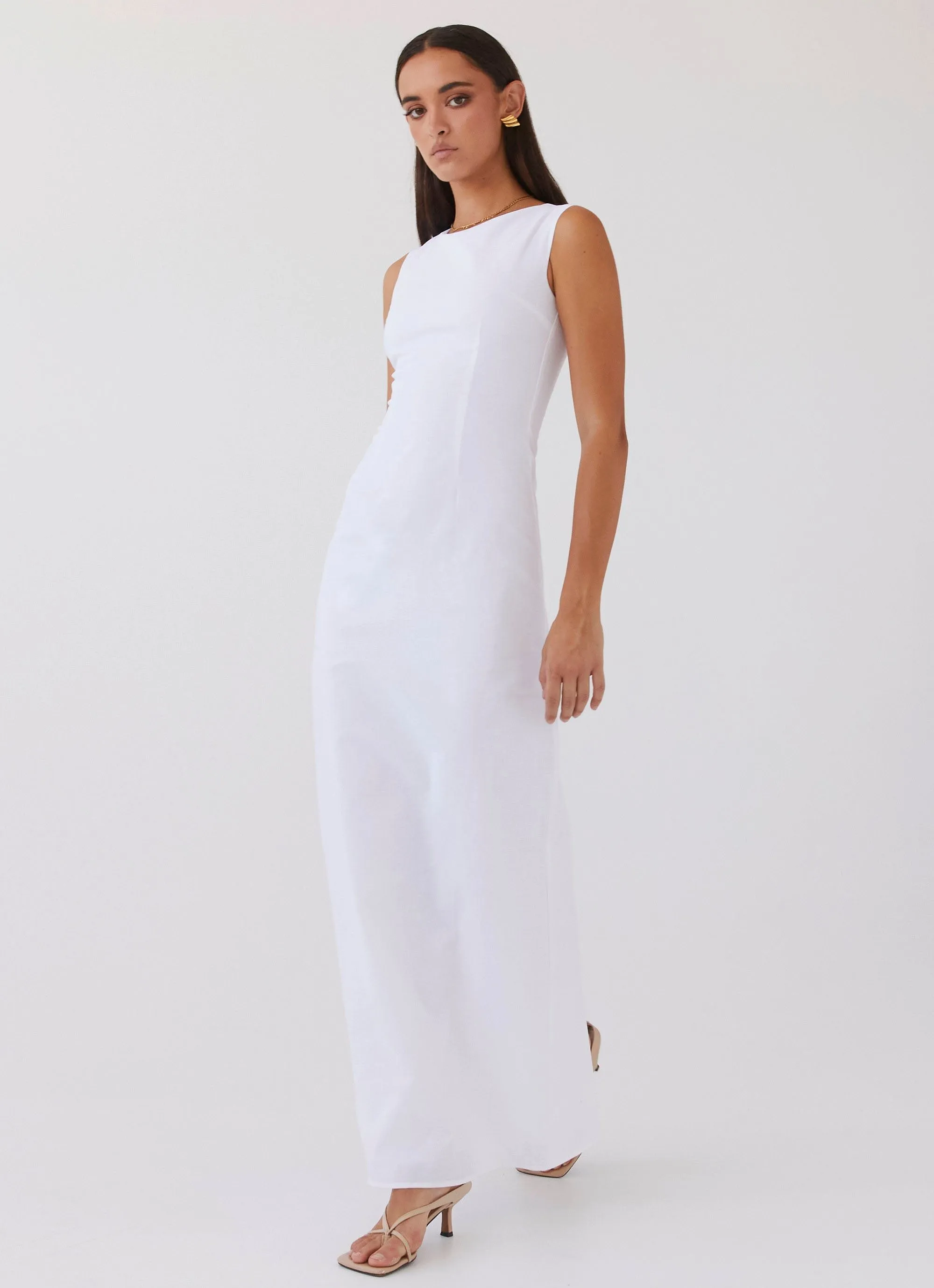 Eloise High Neck Maxi Dress - White sold by Peppermayo