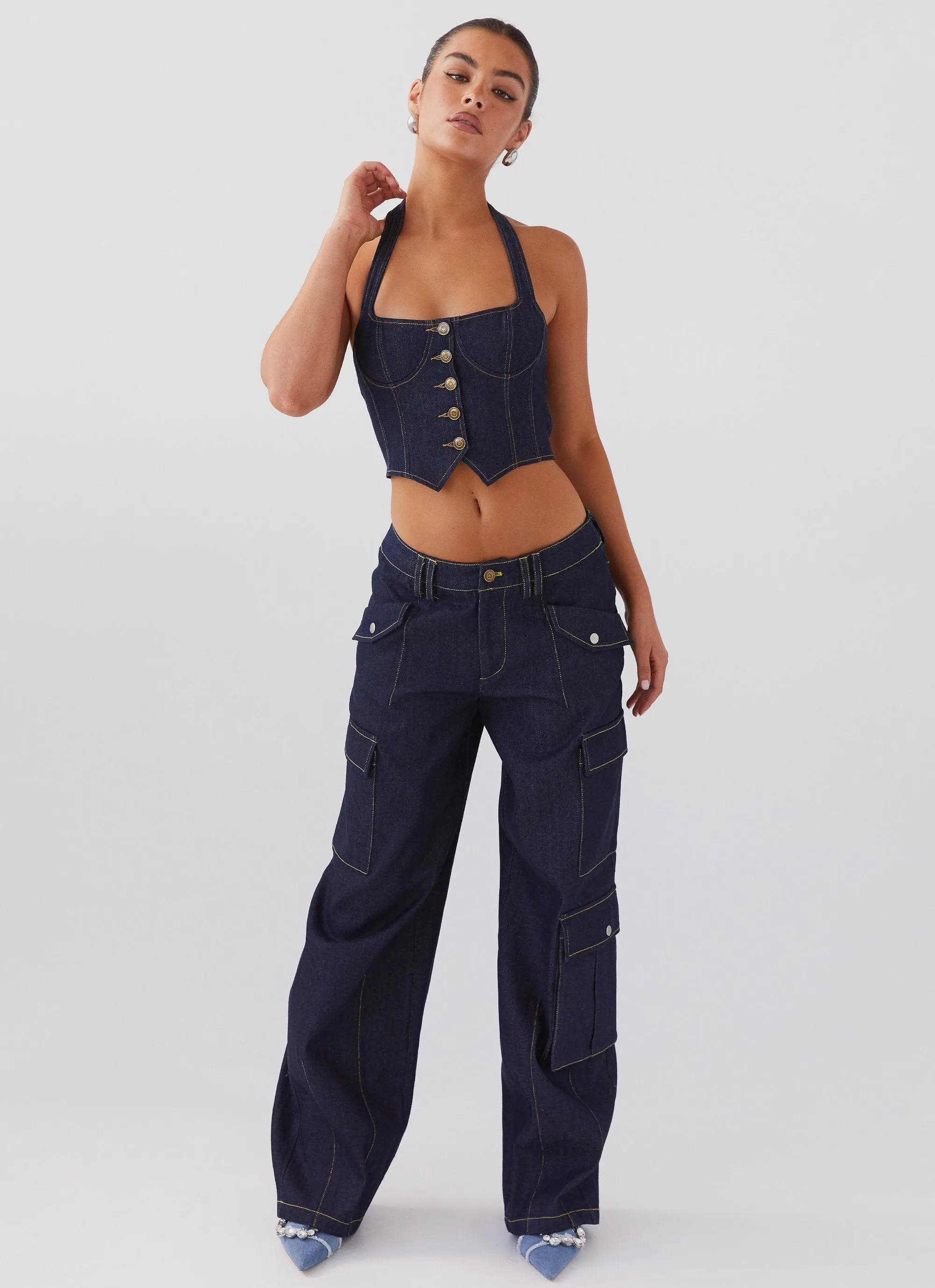 Greedy Denim Cargo Pants - Indigo sold by Peppermayo