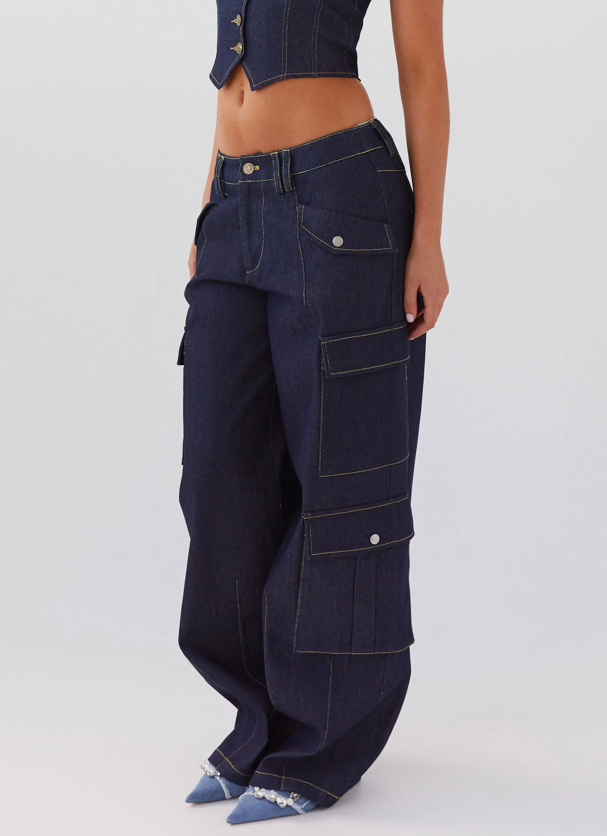 Greedy Denim Cargo Pants - Indigo sold by Peppermayo product image thumbnail 2