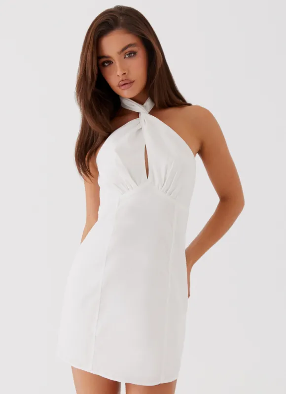 Sabine Linen Mini Dress - White sold by Peppermayo