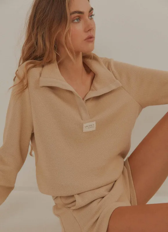 Drift Collared Waffle Jumper - Beige made by Peppermayo