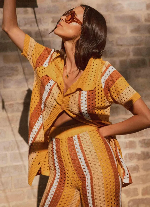 Life And Soul Crochet Shirt - Golden Hour Stripe sold by Peppermayo