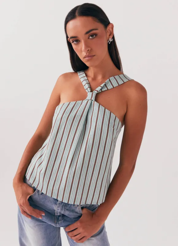 Keira Linen Top - Coastal Stripe sold by Peppermayo