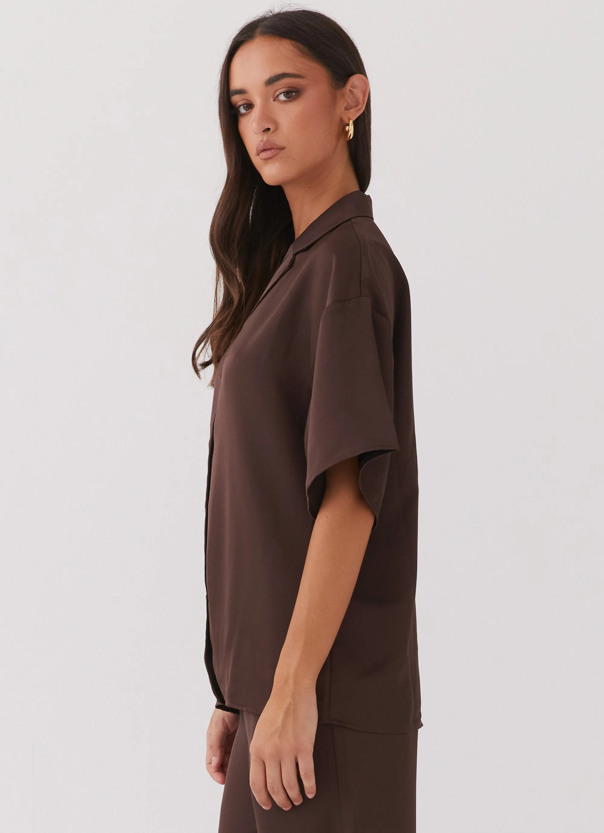 Palm Cove Satin Shirt - Chocolate sold by Peppermayo product image thumbnail 4