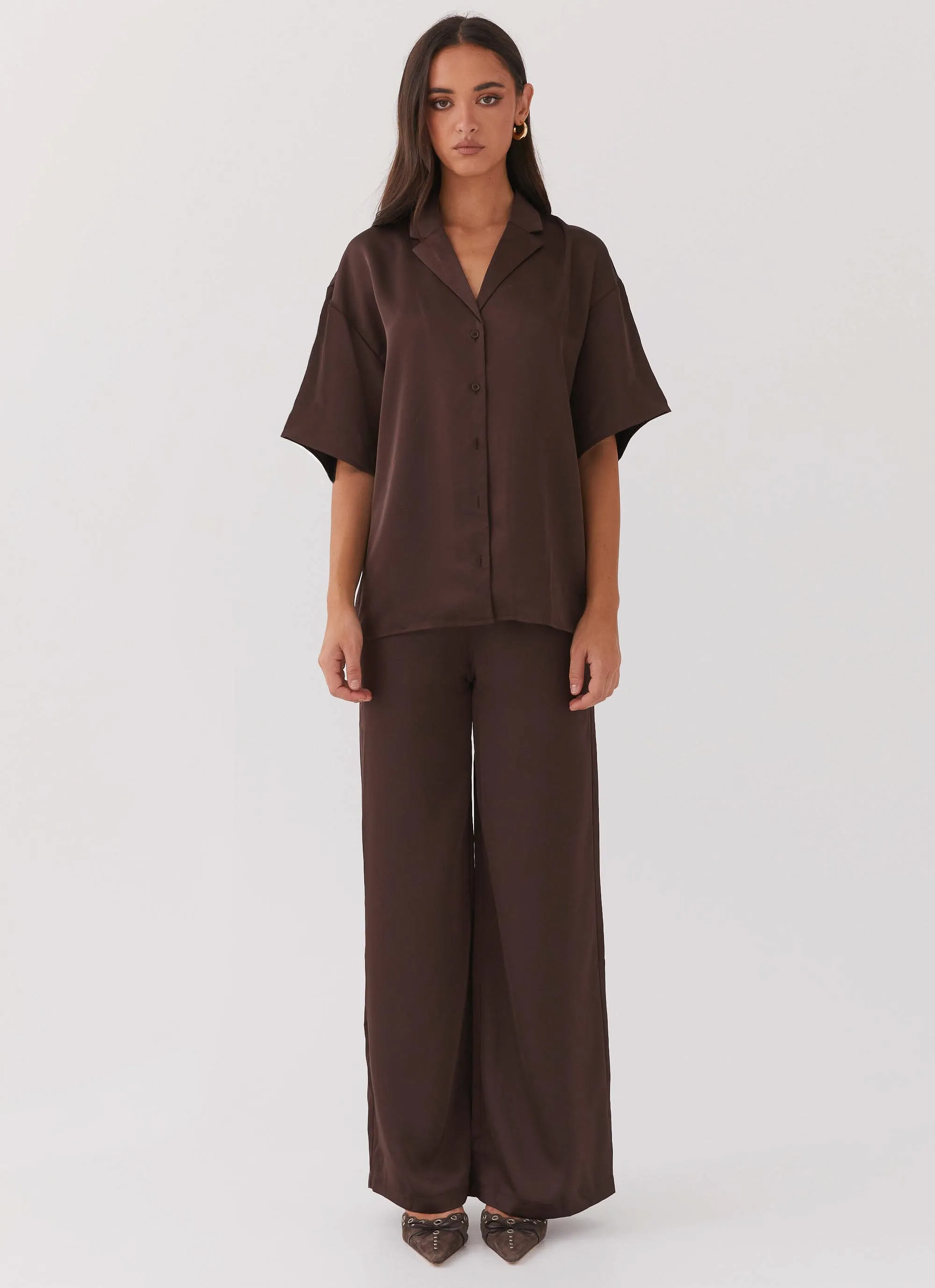Palm Cove Satin Shirt - Chocolate sold by Peppermayo product image thumbnail 2