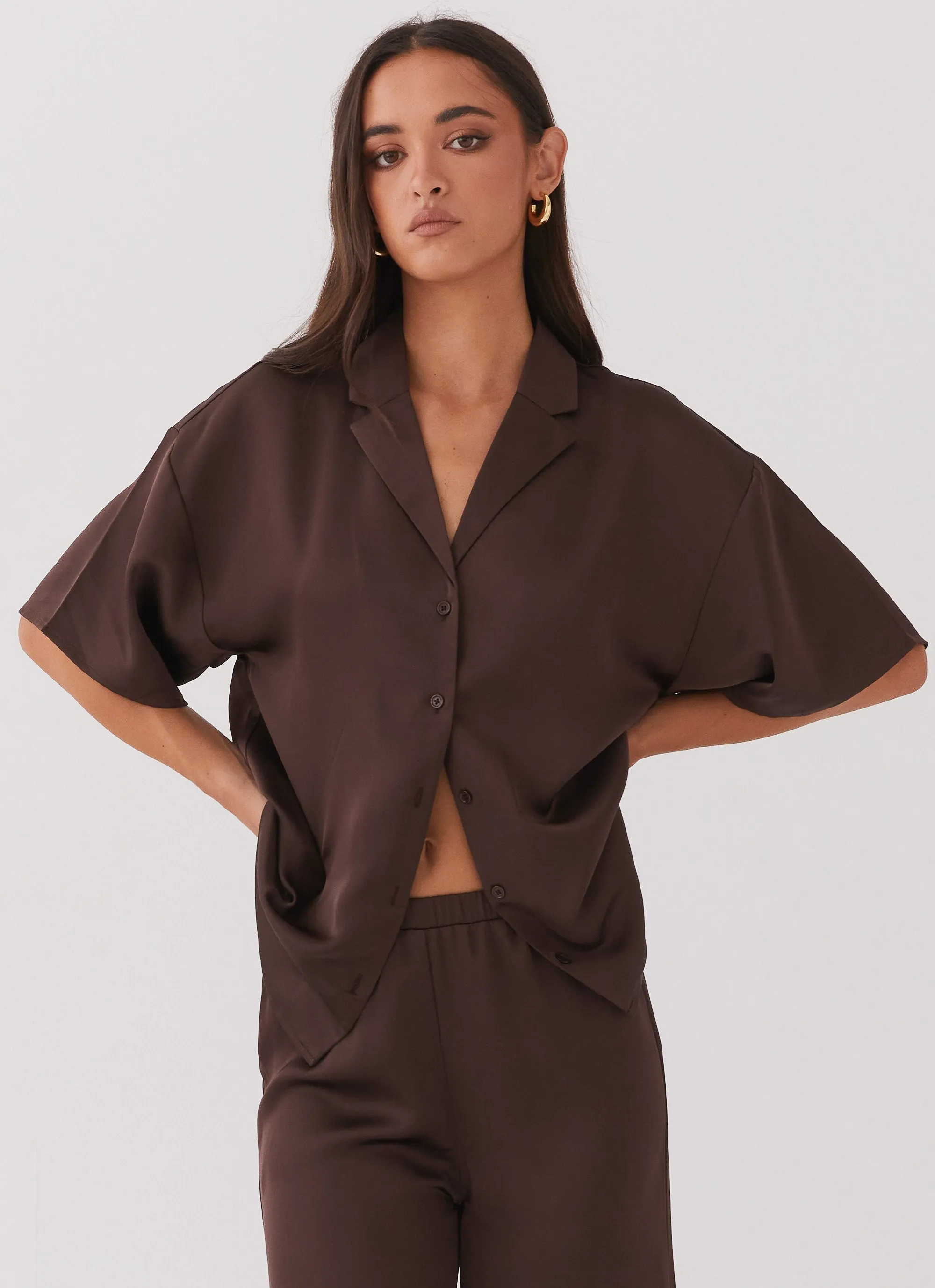 Palm Cove Satin Shirt - Chocolate sold by Peppermayo product image thumbnail 3
