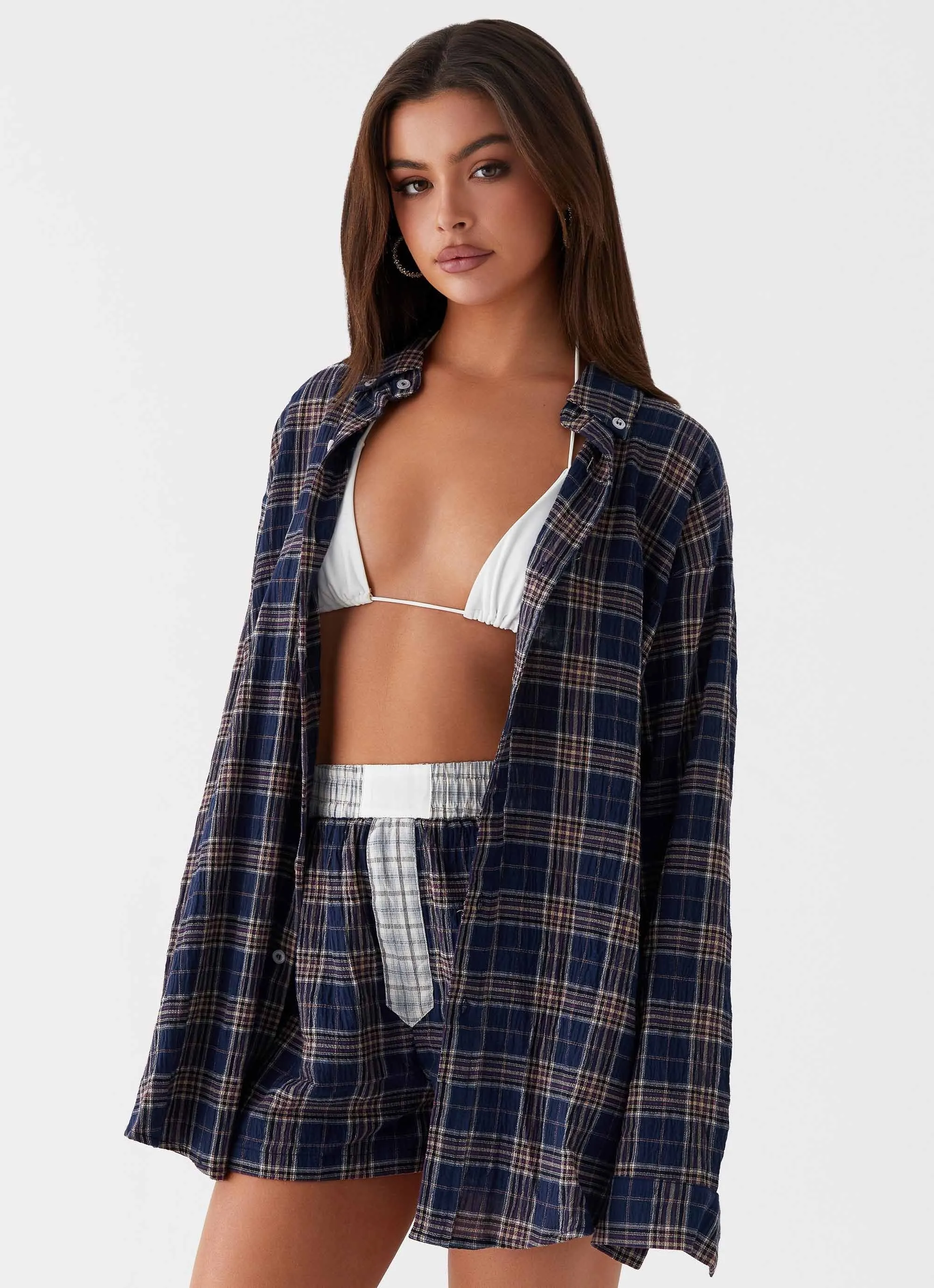 Harley Oversized Shirt - Navy Check sold by Peppermayo