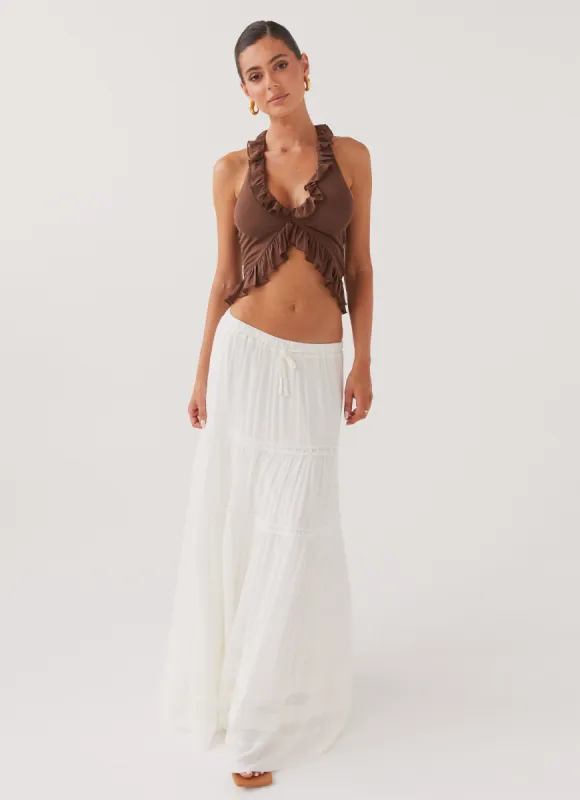 Moonstone Tiered Maxi Skirt - White sold by Peppermayo