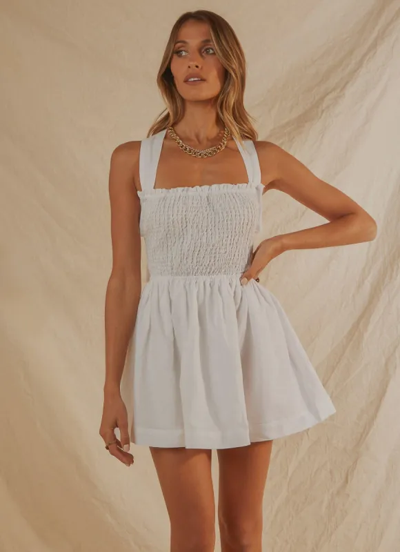 European Towns Linen Mini Dress - White sold by Peppermayo