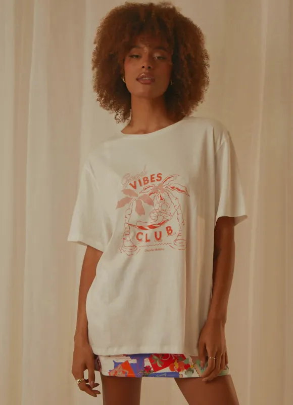 Good Vibes Club Boyfriend Tee - White sold by Peppermayo