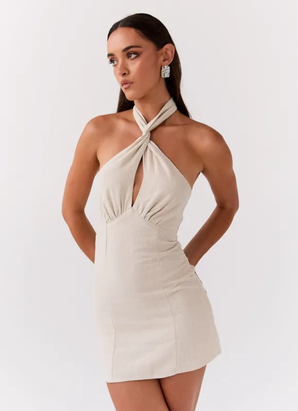 Sabine Linen Mini Dress - Oatmeal sold by Peppermayo