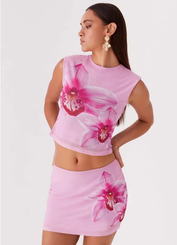 Sunset Bliss Mesh Mini Skirt - Pink Magnolia sold by Peppermayo