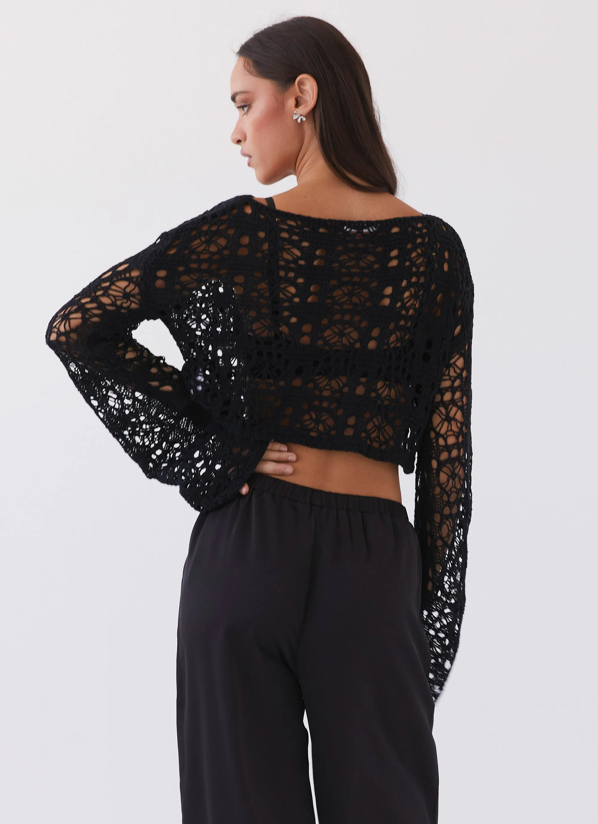 Free Mind Crochet Long Sleeve Top - Black sold by Peppermayo product image thumbnail 4