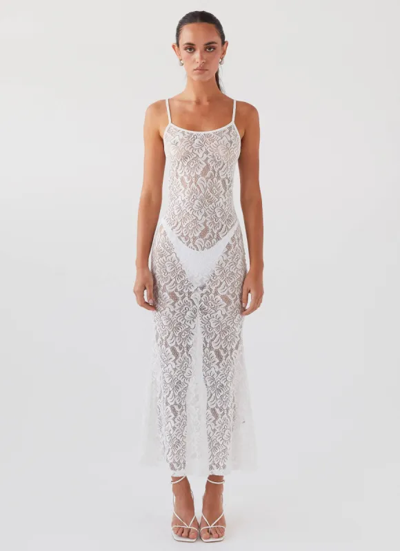 Leona Lace Maxi Dress - Snow sold by Peppermayo