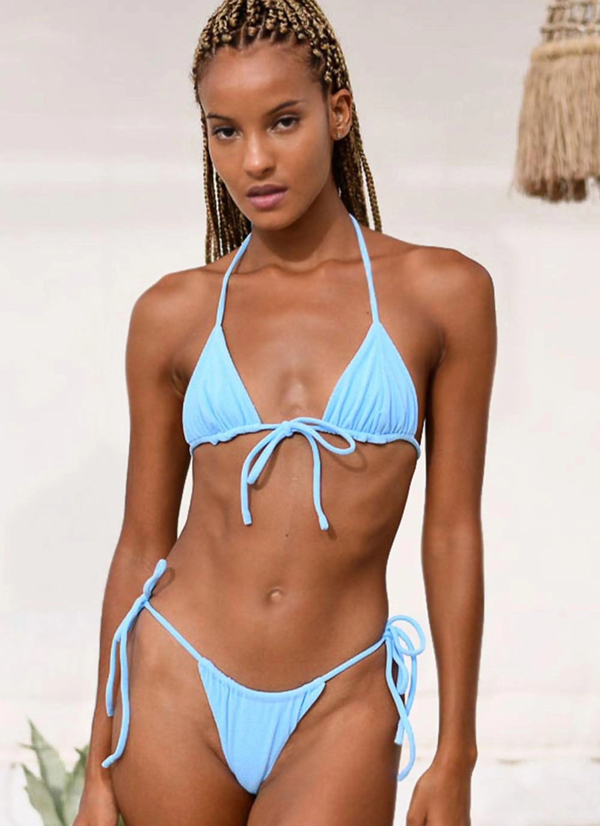 Marley Bikini Top - Sky Towelling and Matte Sky sold by Peppermayo