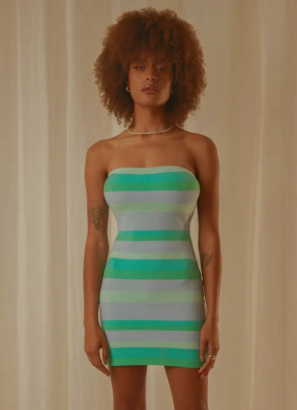 Yasmine Knit Mini Dress - Blue Stripe sold by Peppermayo