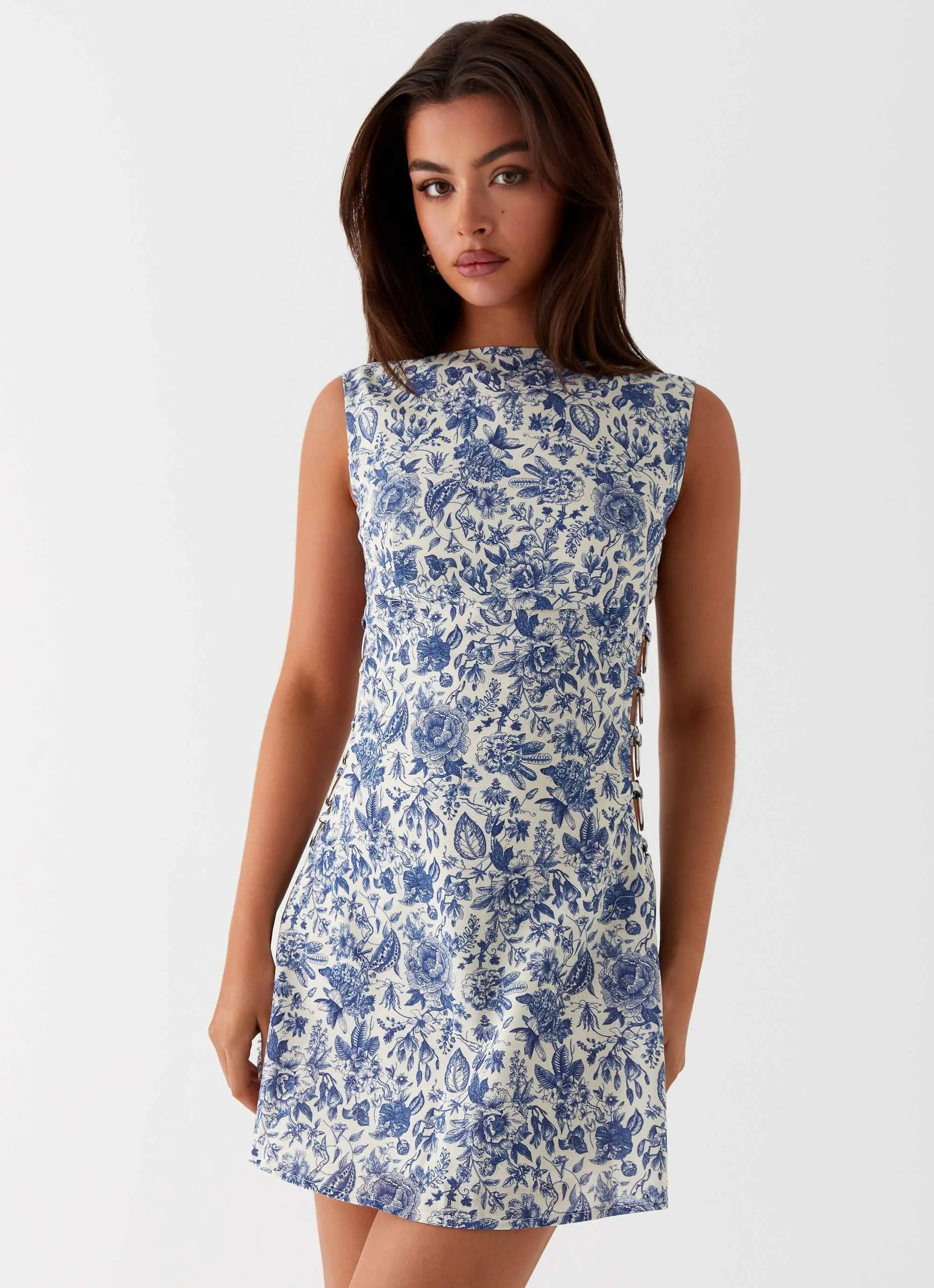 Indigo Bloom Linen Mini Dress - Blue Paisley sold by Peppermayo product image thumbnail 5