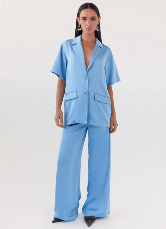Brinkley Oversized Satin Shirt - Sky Blue sold by Peppermayo