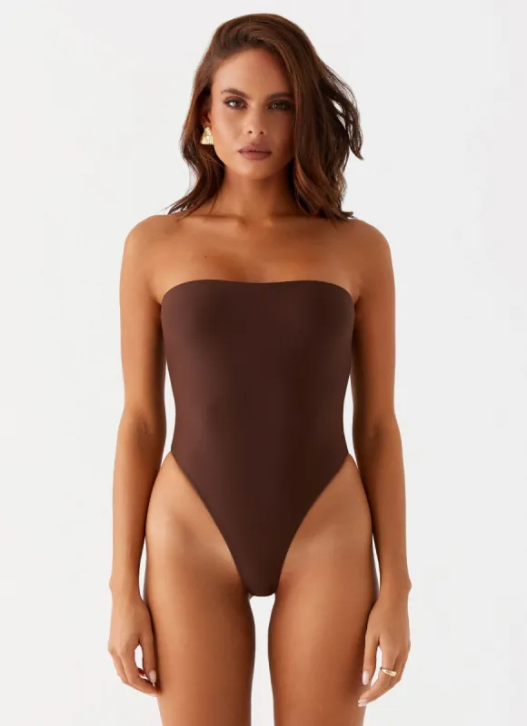 Maxine Strapless One Piece Swimsuit - Brown sold by Peppermayo