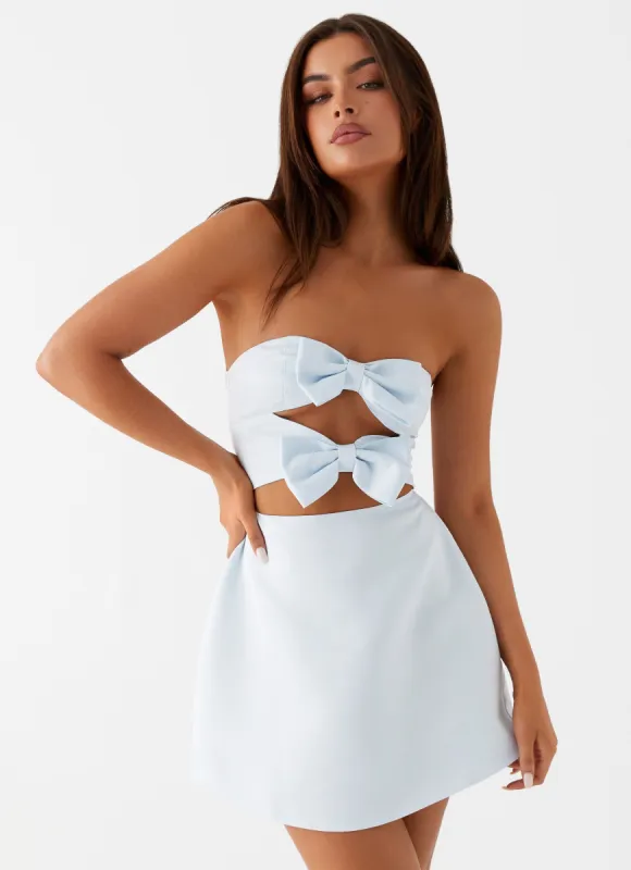 Girl Crush Bow Mini Dress - Blue sold by Peppermayo