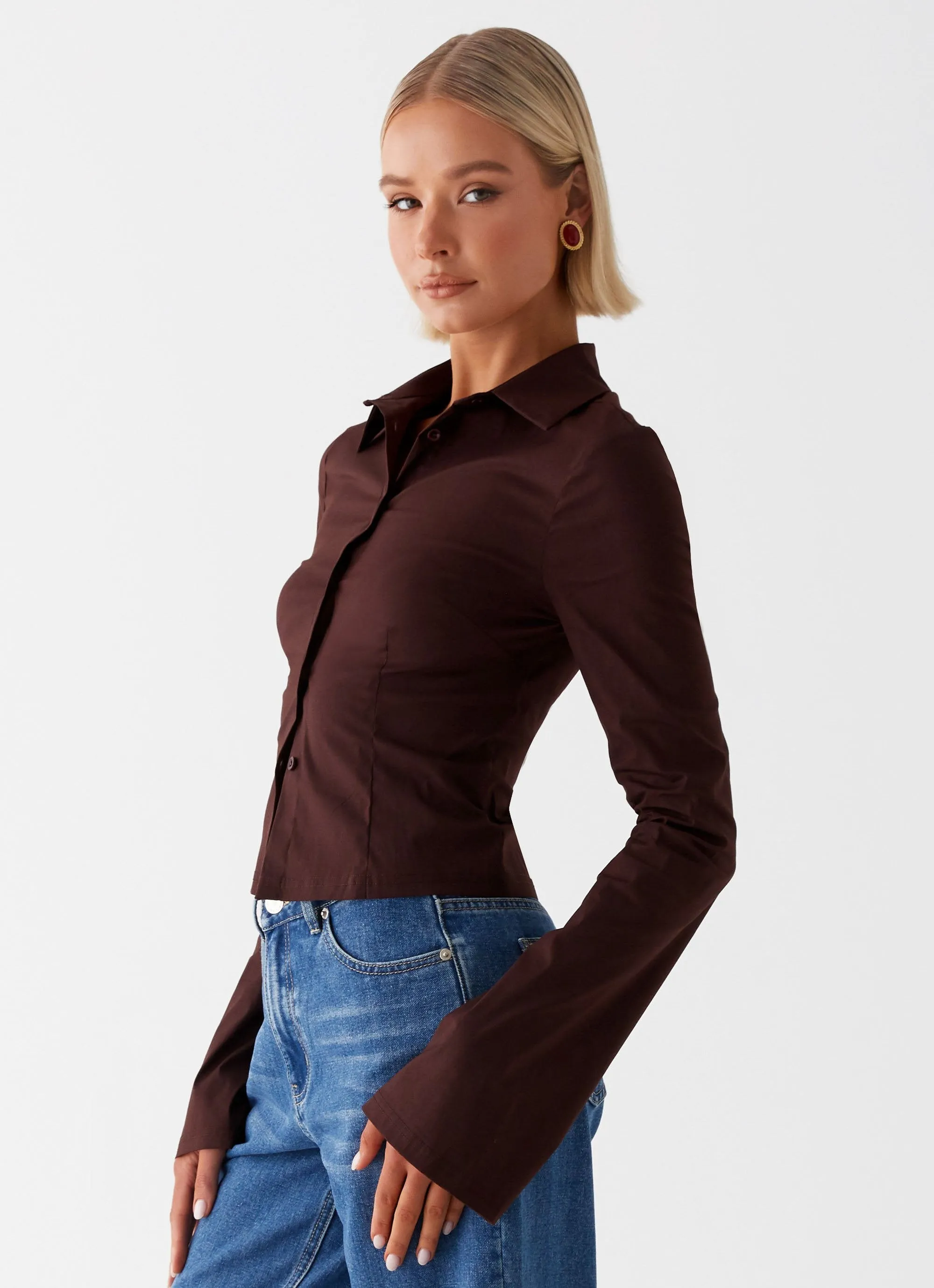 Leah Fitted Button Up Shirt - Chocolate sold by Peppermayo product image thumbnail 3