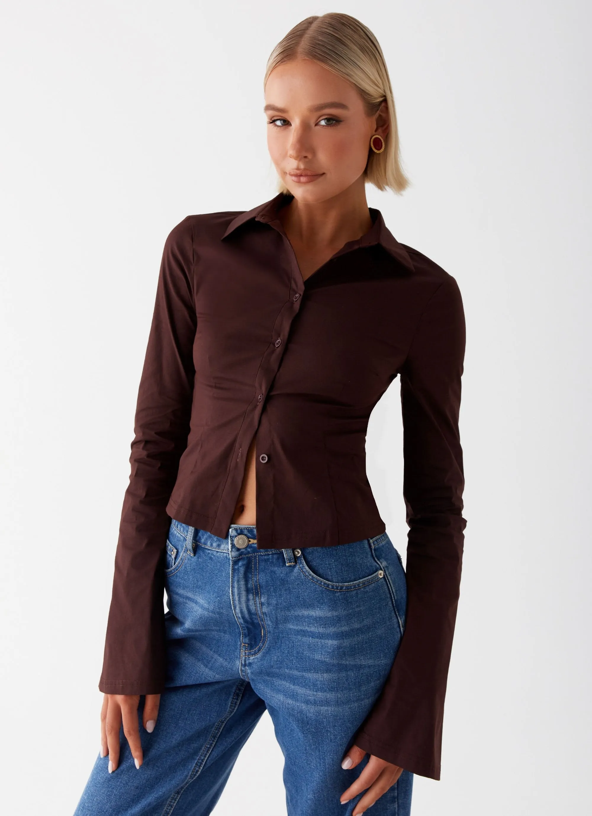 Leah Fitted Button Up Shirt - Chocolate sold by Peppermayo product image thumbnail 5