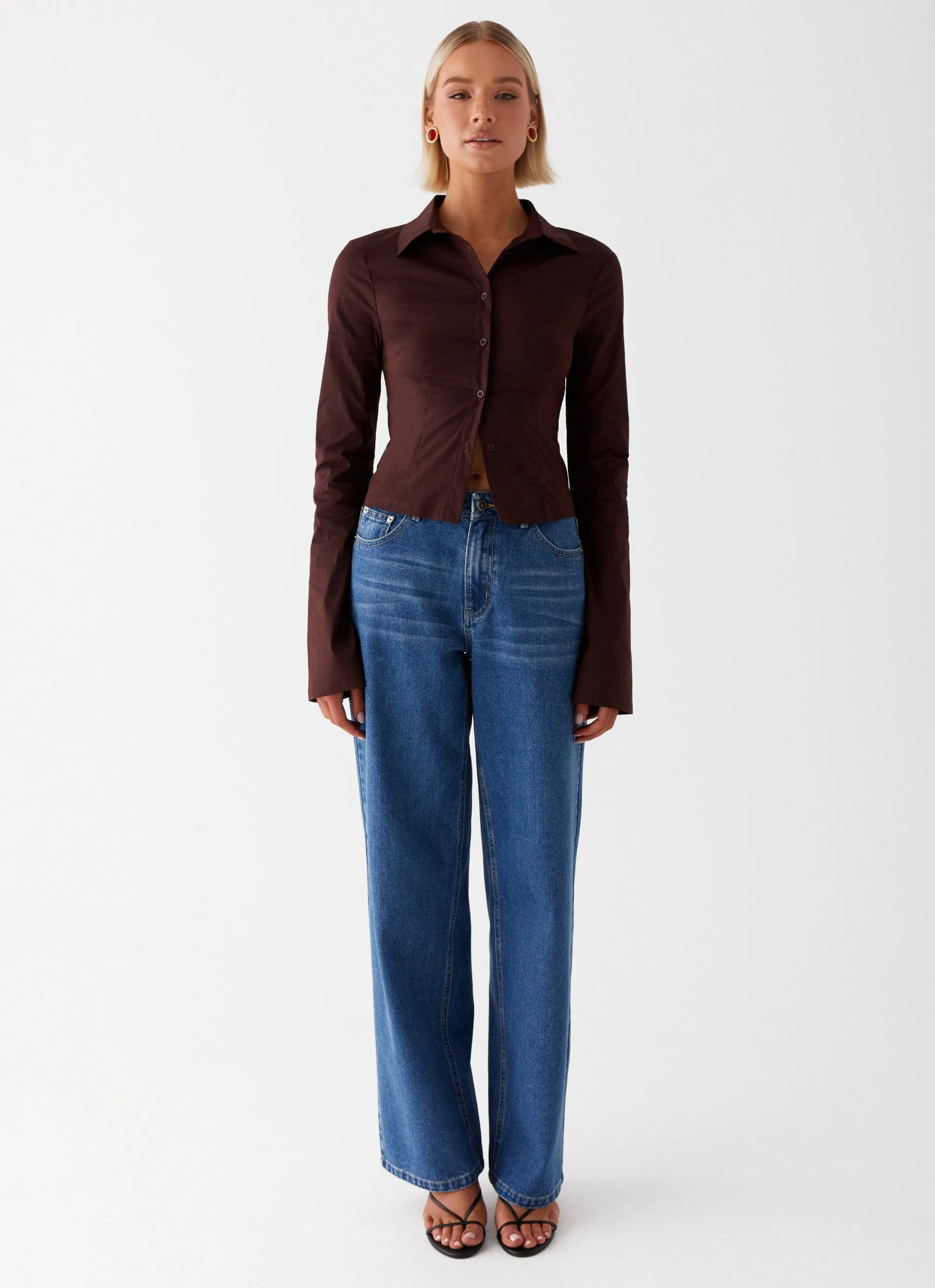 Leah Fitted Button Up Shirt - Chocolate sold by Peppermayo product image thumbnail 2