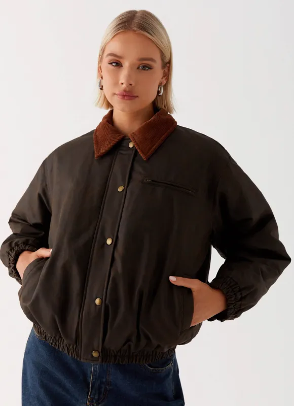 Lucky Gal Bomber Jacket - Waxed Brown sold by Peppermayo
