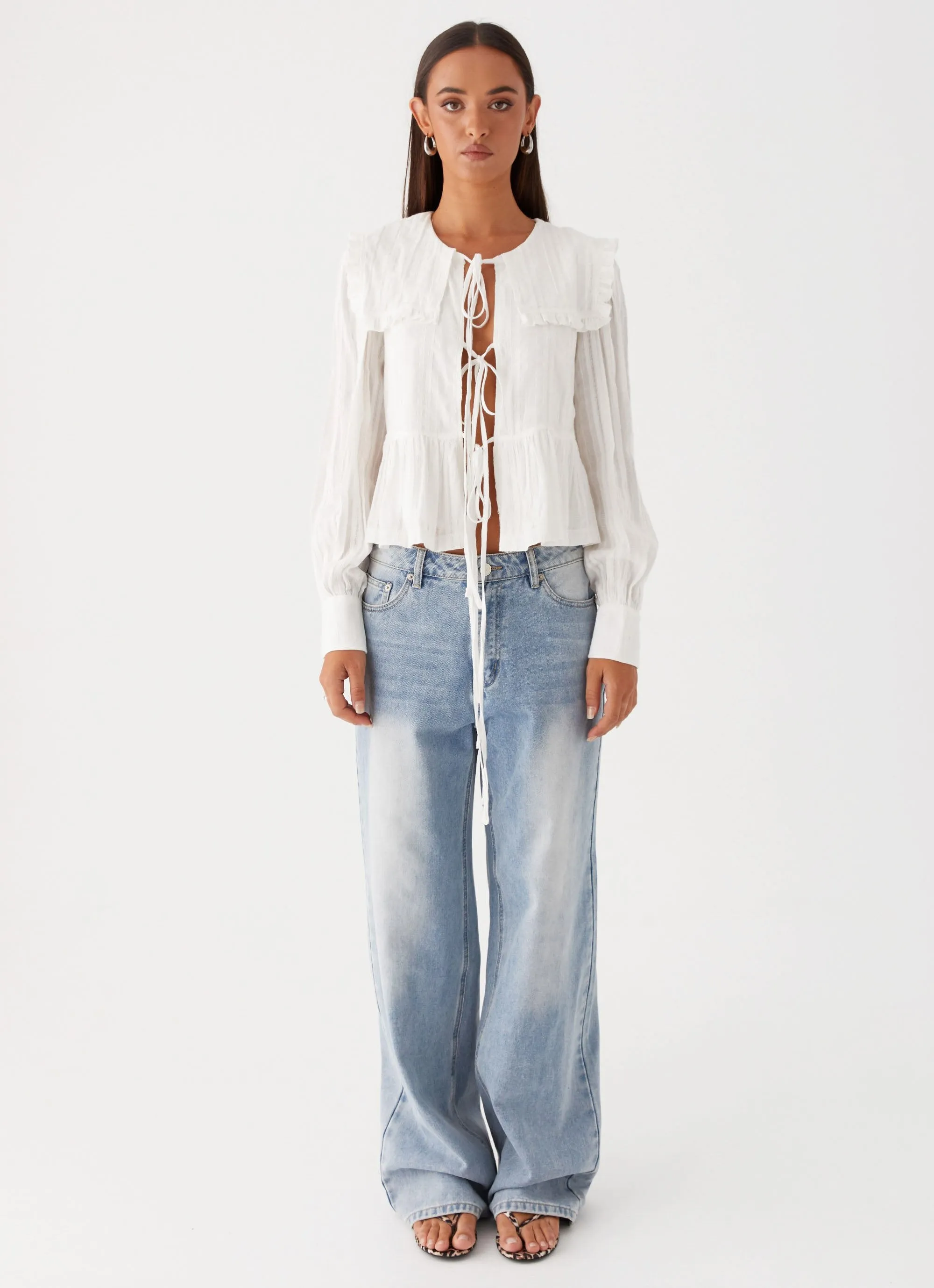 Emerson Tie Front Long Sleeve Top - White sold by Peppermayo product image thumbnail 2