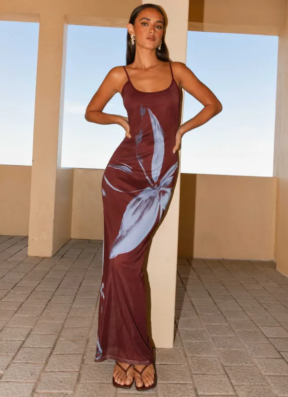 Serene Maxi Dress - Brown Purple Floral sold by Peppermayo
