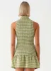 Cassie shirred Mini Dress - Khaki Gingham sold by Peppermayo