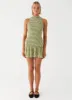 Cassie shirred Mini Dress - Khaki Gingham sold by Peppermayo