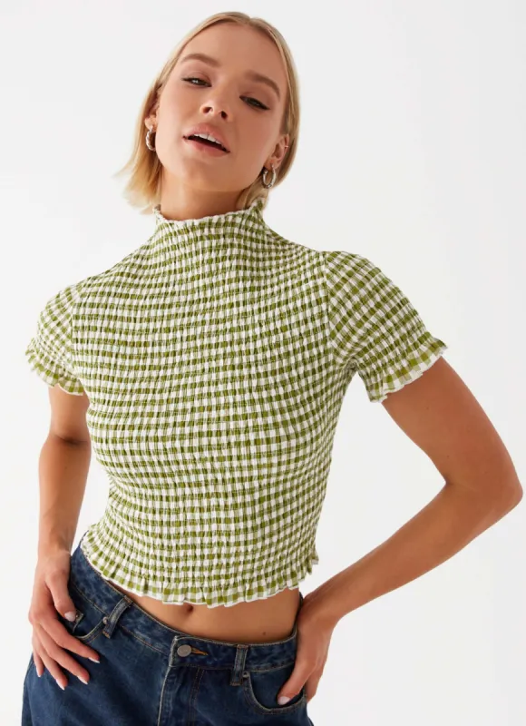 Cleo Tee - Khaki Gingham sold by Peppermayo