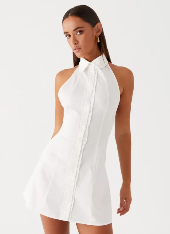 Dallas Collared Mini Dress - White made by Peppermayo