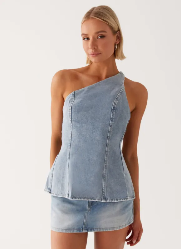Maysa Denim Top - Blue sold by Peppermayo