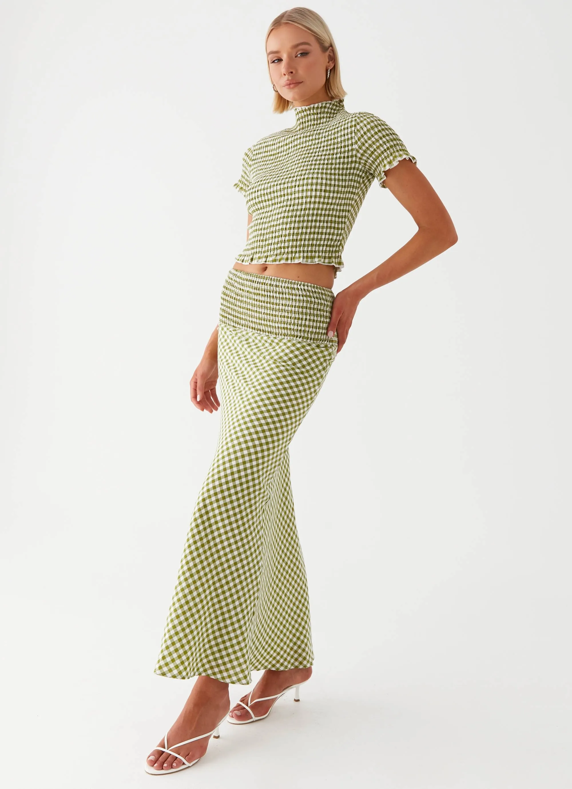 Leilani Maxi Skirt - Khaki Gingham sold by Peppermayo