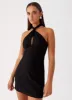 Sabine Linen Mini Dress - Black sold by Peppermayo