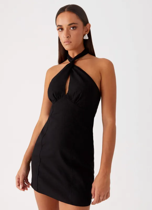 Sabine Linen Mini Dress - Black sold by Peppermayo
