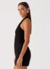Sabine Linen Mini Dress - Black sold by Peppermayo