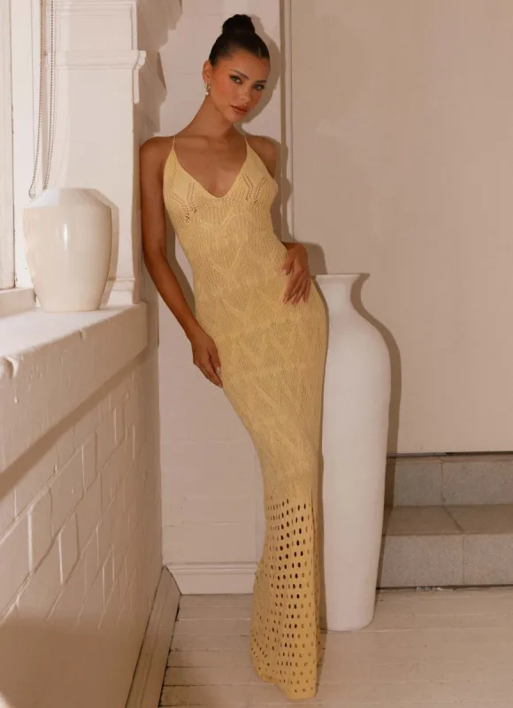 Vivid Dreams Crochet Maxi Dress - Yellow sold by Peppermayo