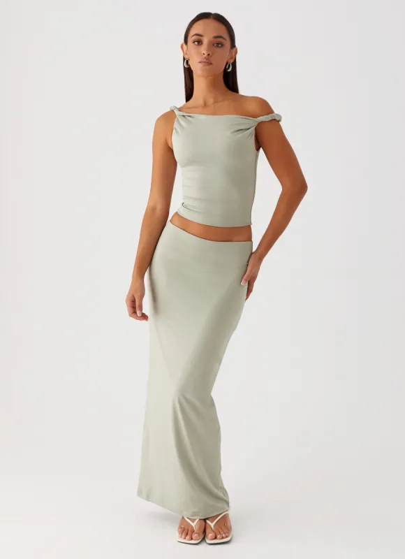 Solace Soul Maxi Skirt - Sage sold by Peppermayo
