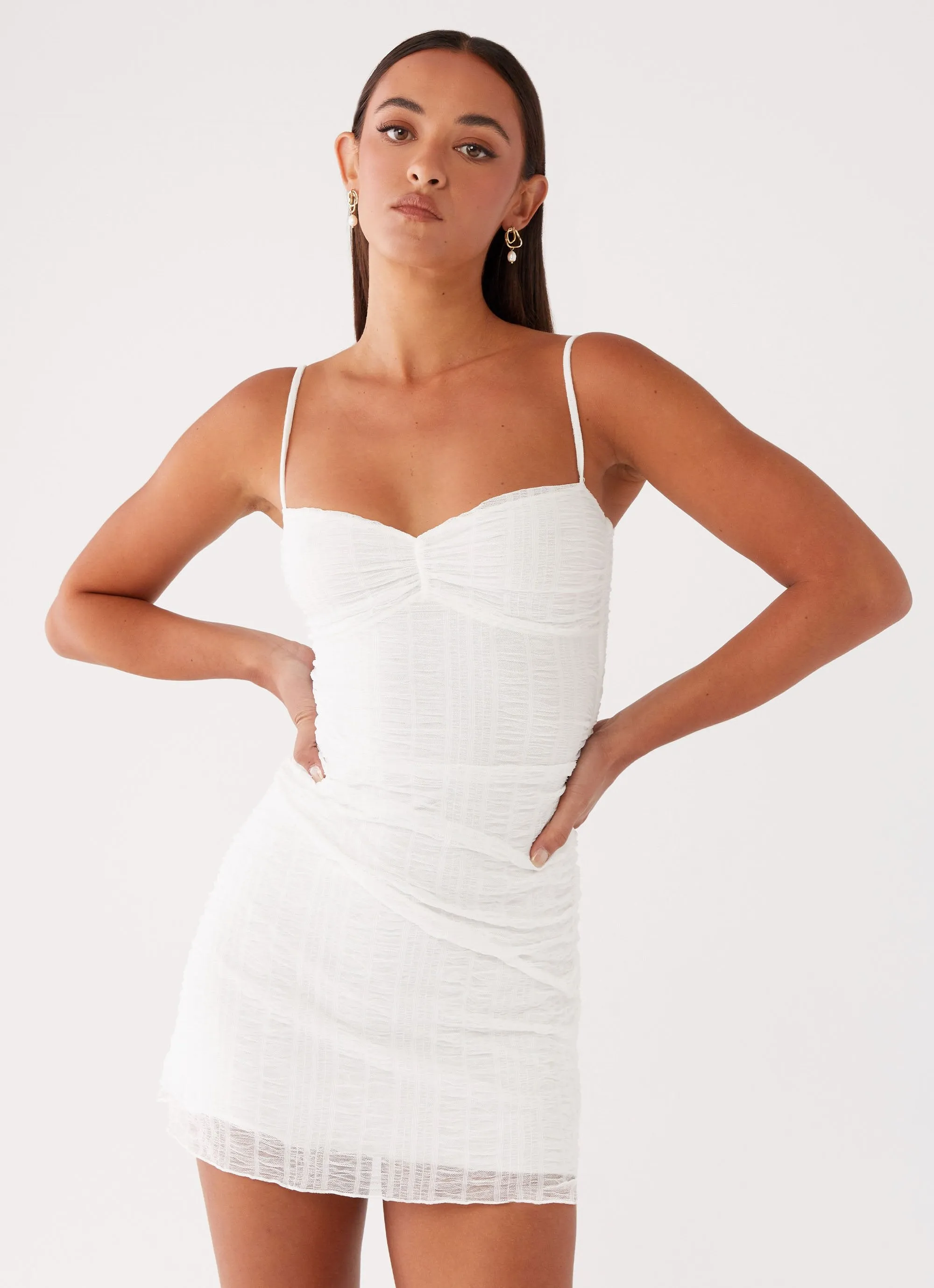 Arden Mesh Mini Dress - White sold by Peppermayo