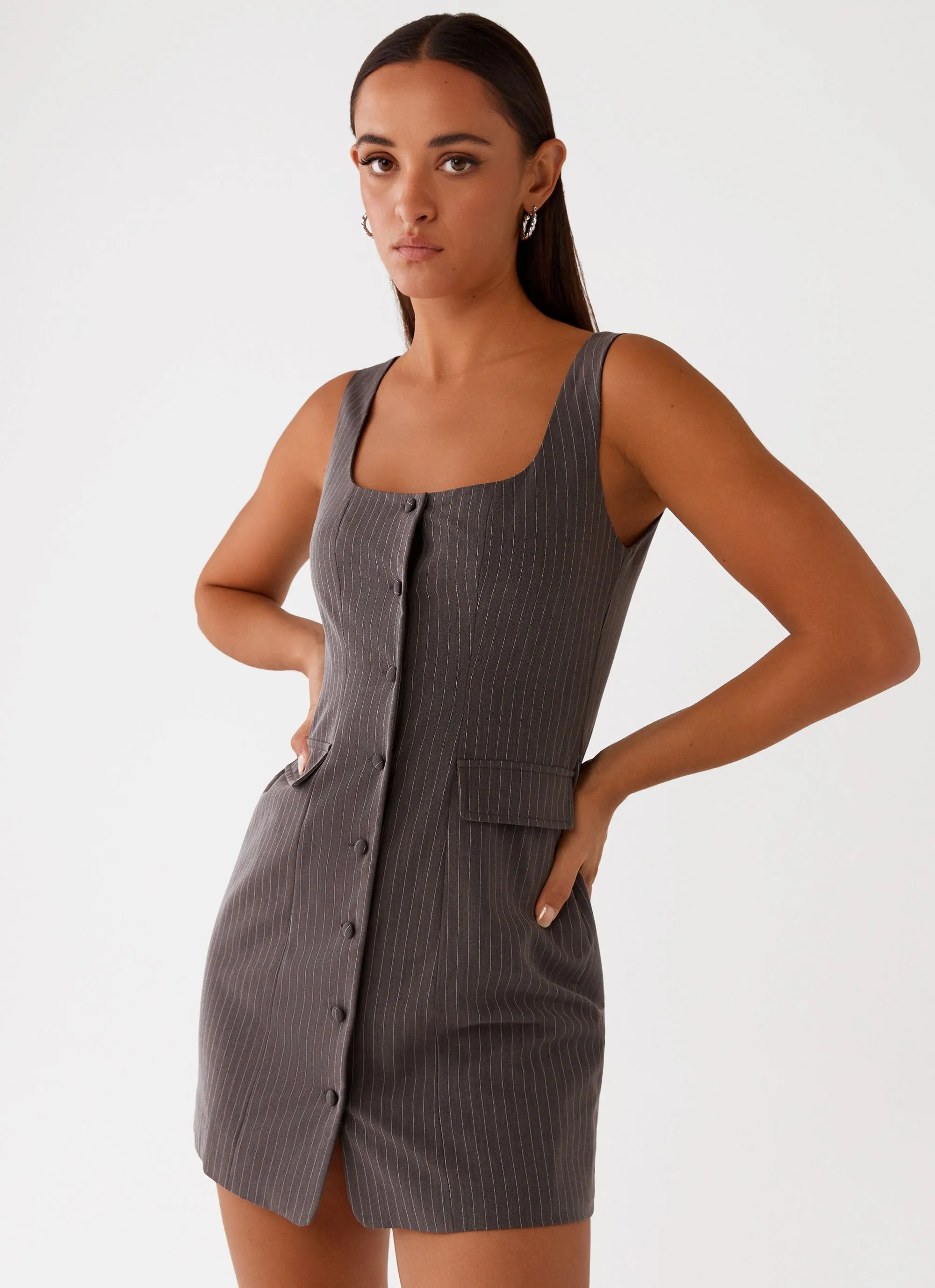 Westwood Mini Dress - Grey Pinstripe sold by Peppermayo product image thumbnail 5