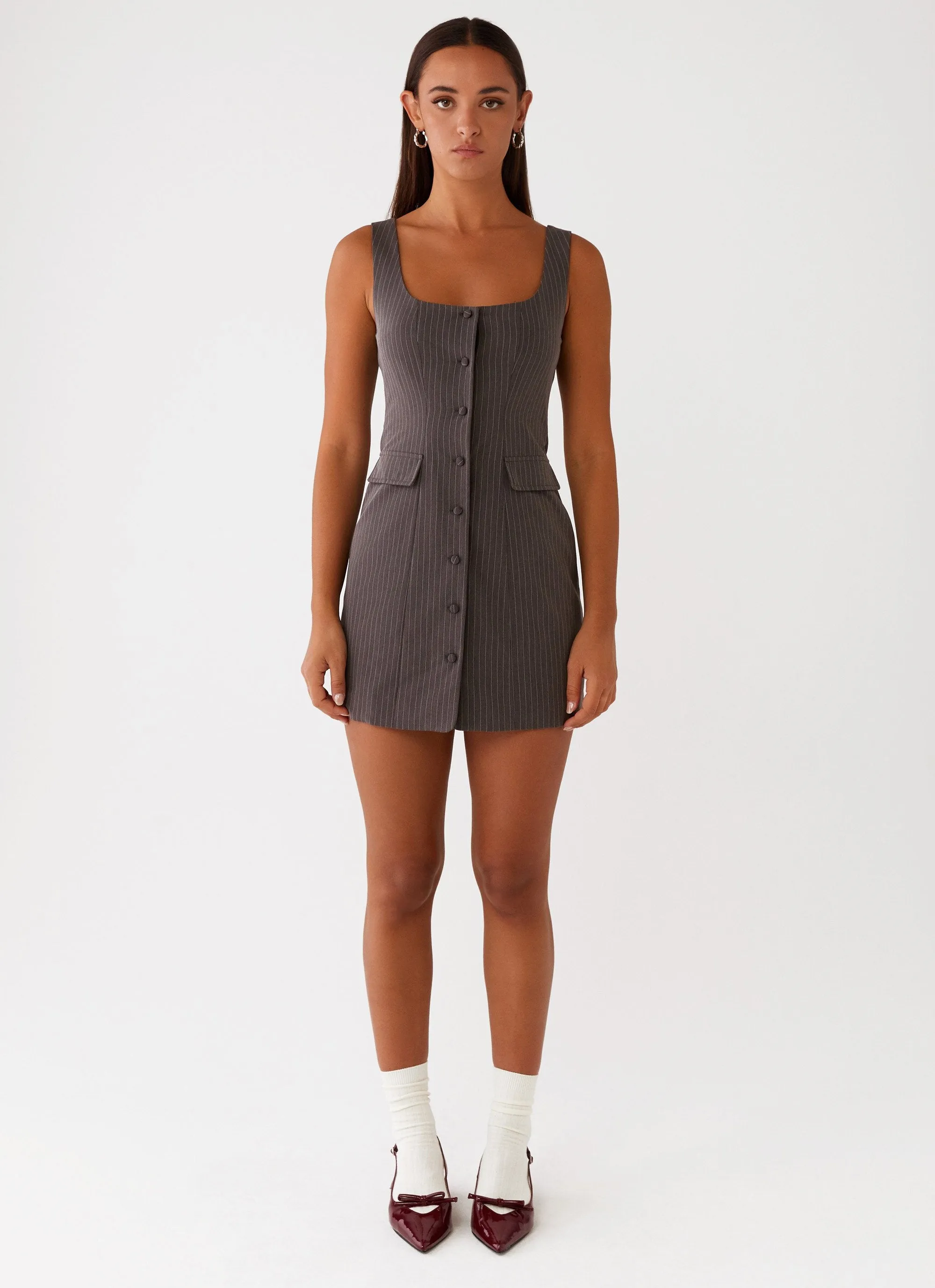 Westwood Mini Dress - Grey Pinstripe sold by Peppermayo product image thumbnail 2