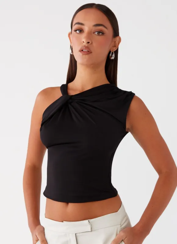 Jesse Twist Shoulder Top - Black sold by Peppermayo