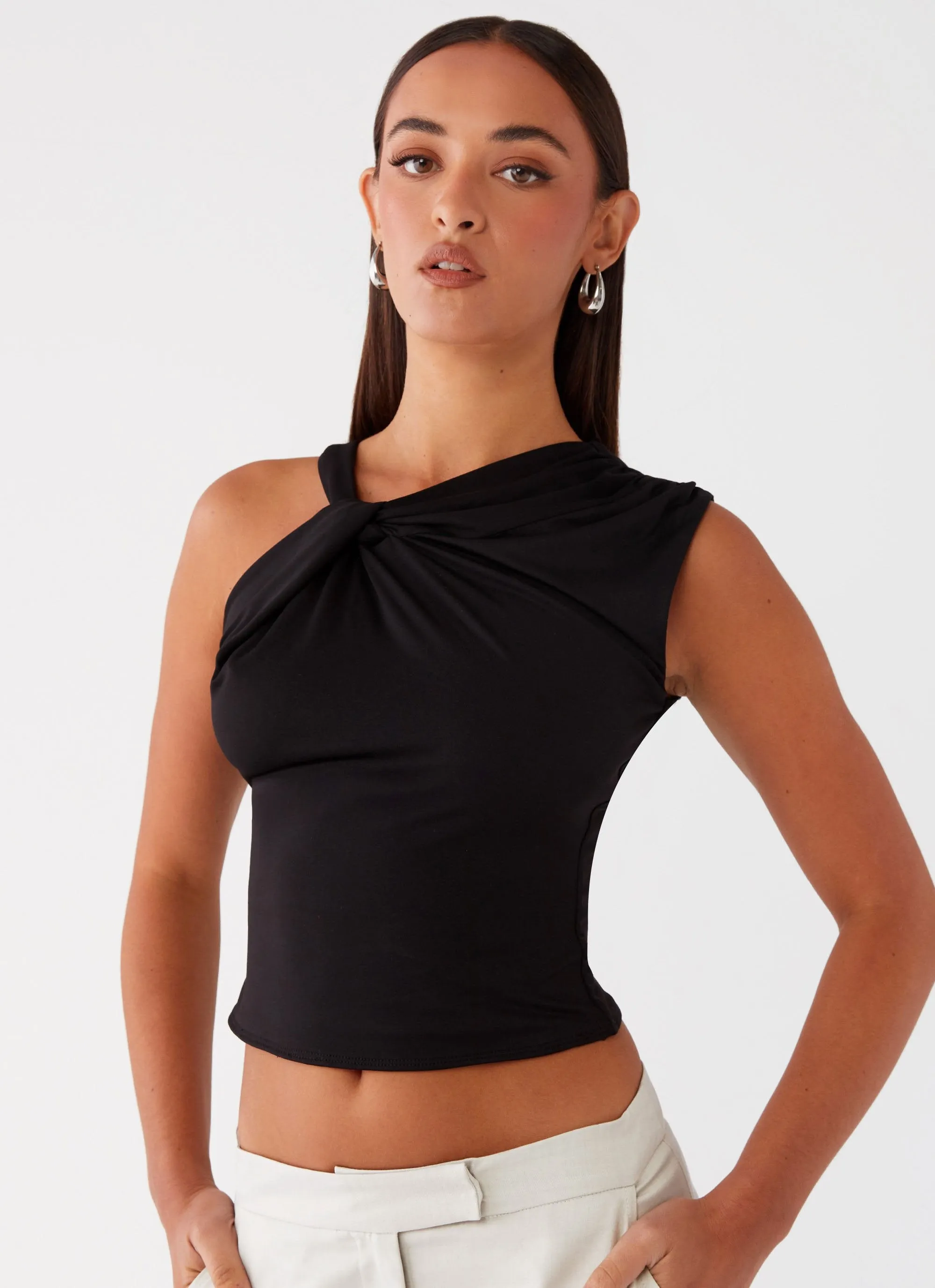 Jesse Twist Shoulder Top - Black sold by Peppermayo
