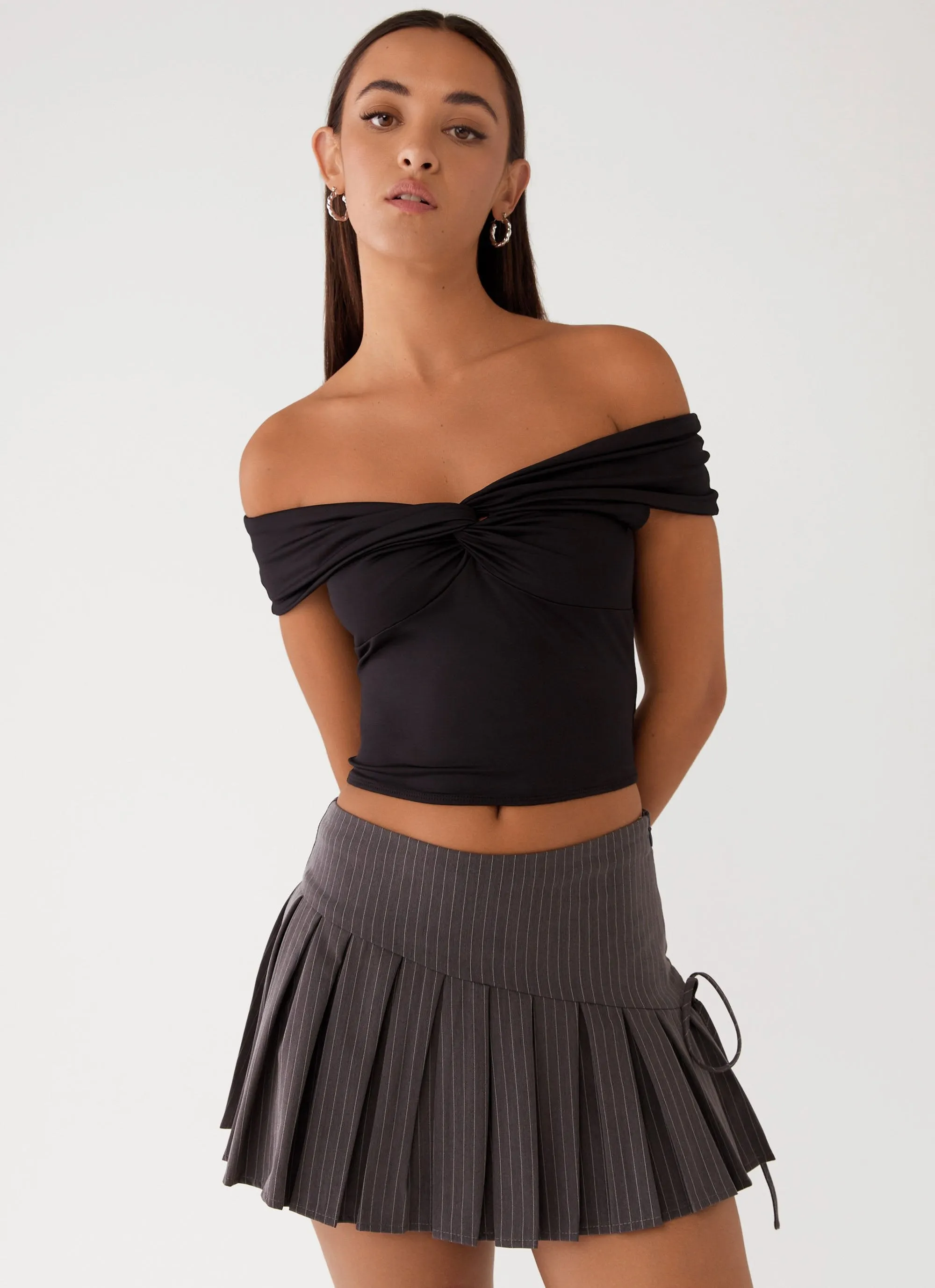 Trixie Twist Off Shoulder Top - Black sold by Peppermayo