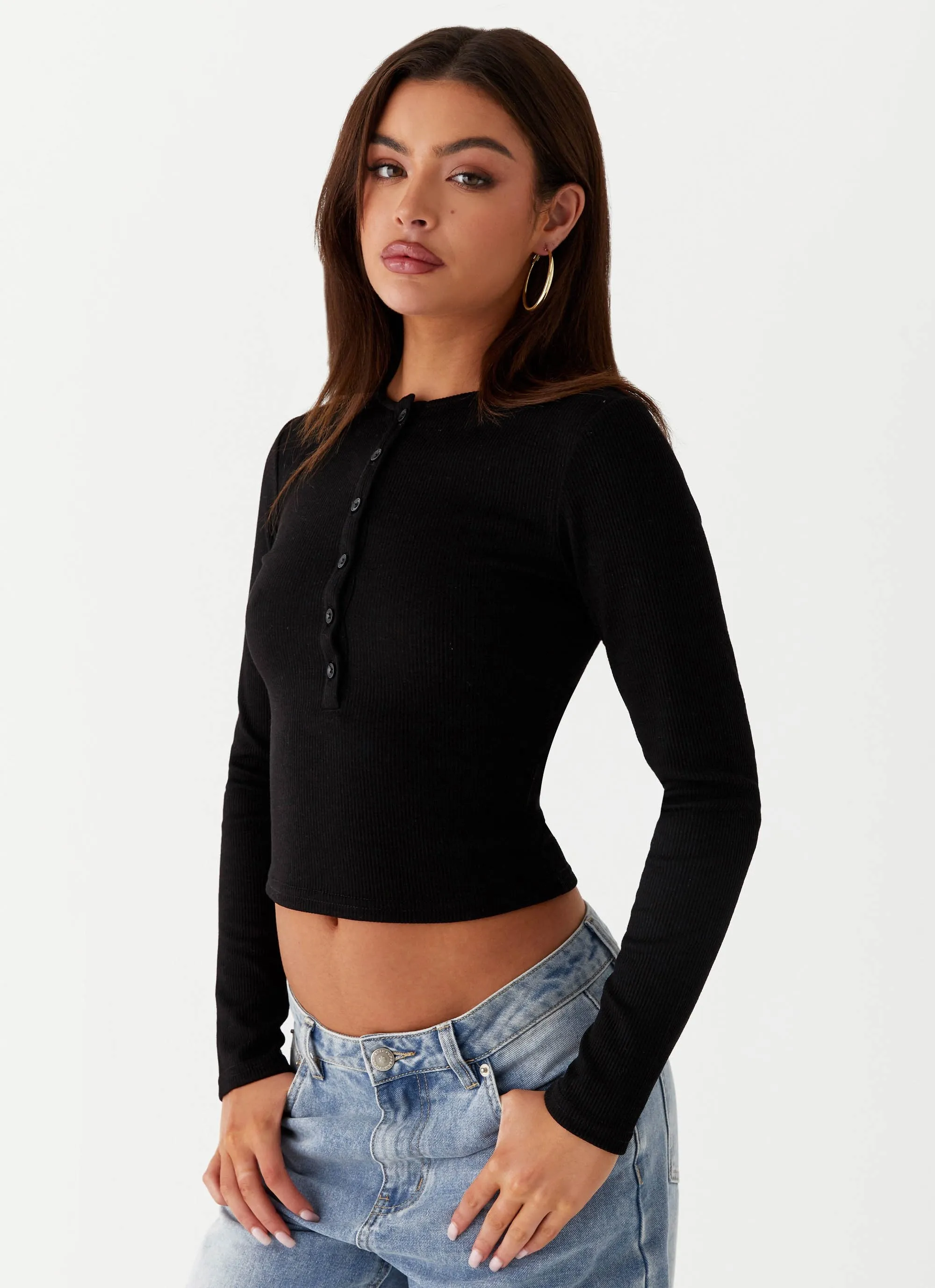 Kellie Long Sleeve Knit Top - Black sold by Peppermayo