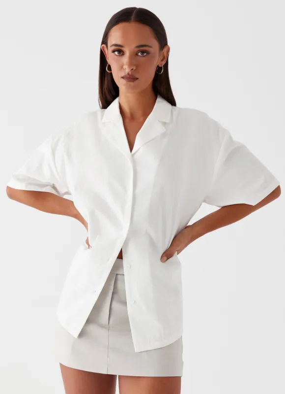 Hadley Open Back Short Sleeve Shirt - White sold by Peppermayo